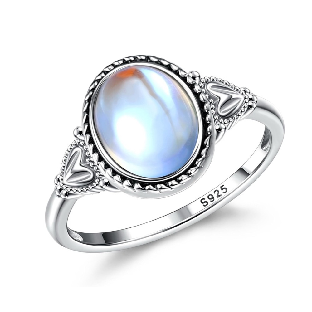 Genuine Rainbow Moonstone Oval 925 Sterling Silver Ring ~ Gemstone Crystal Ring
